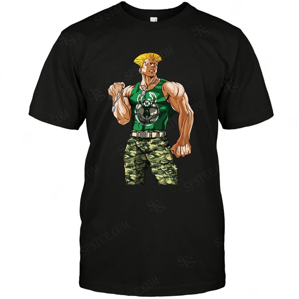 Nba Milwaukee Bucks Guile Nintendo Street Fighter T-shirts Hoodie V-neck Size Up To 5xl