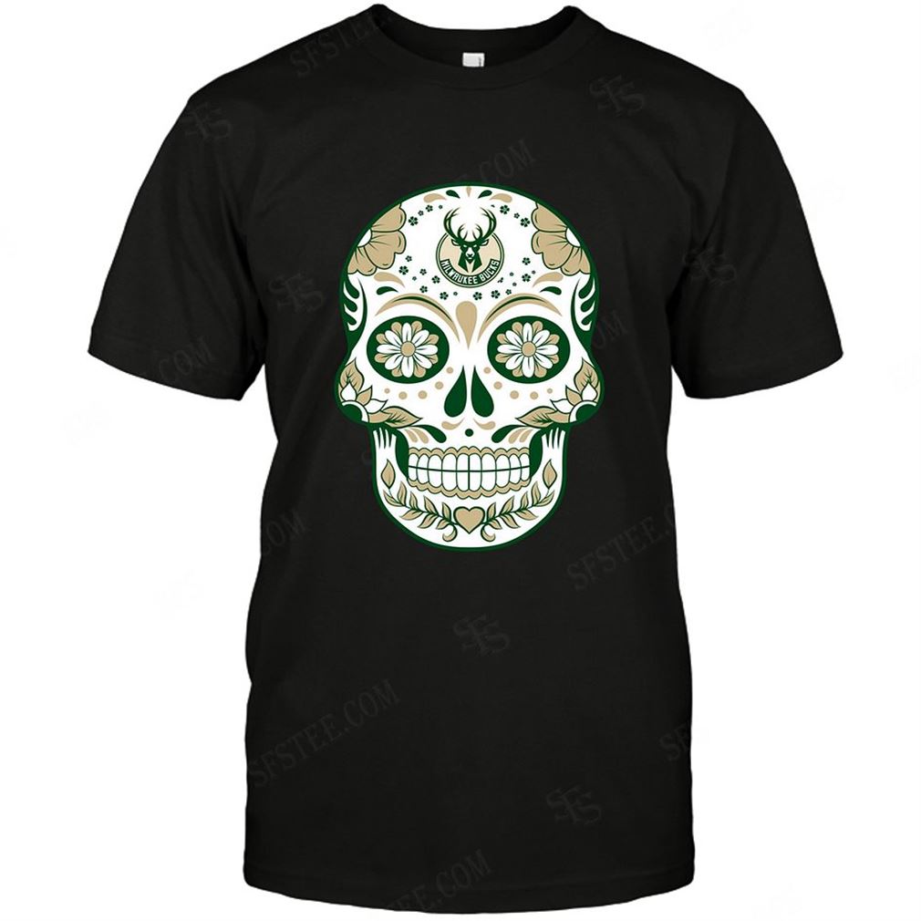 Nba Milwaukee Bucks Skull Rock With Flower Shirts Hoodie V-neck Size Up To 5xl