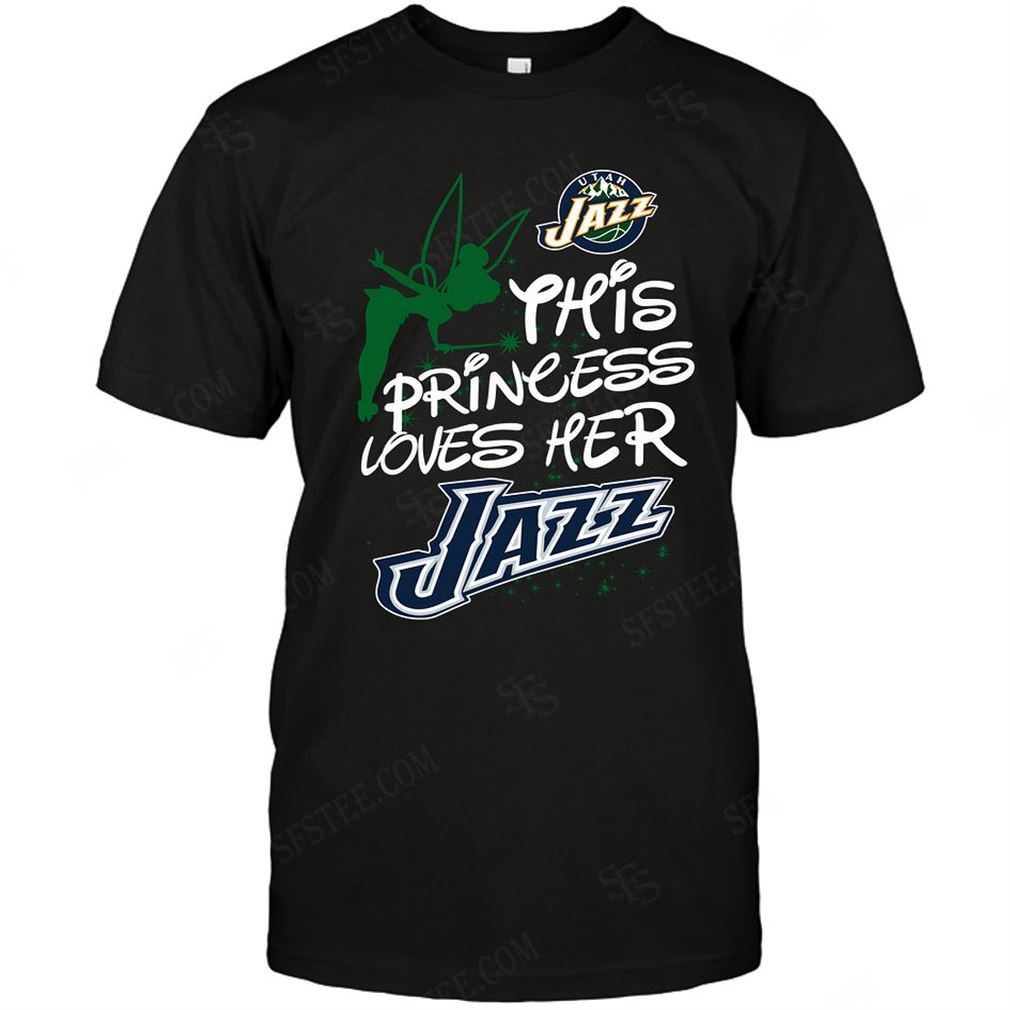 Nba Utah Jazz Fairy Disney This Princess Loves Her Team Tshirt Hoodie V-neck Size Up To 5xl