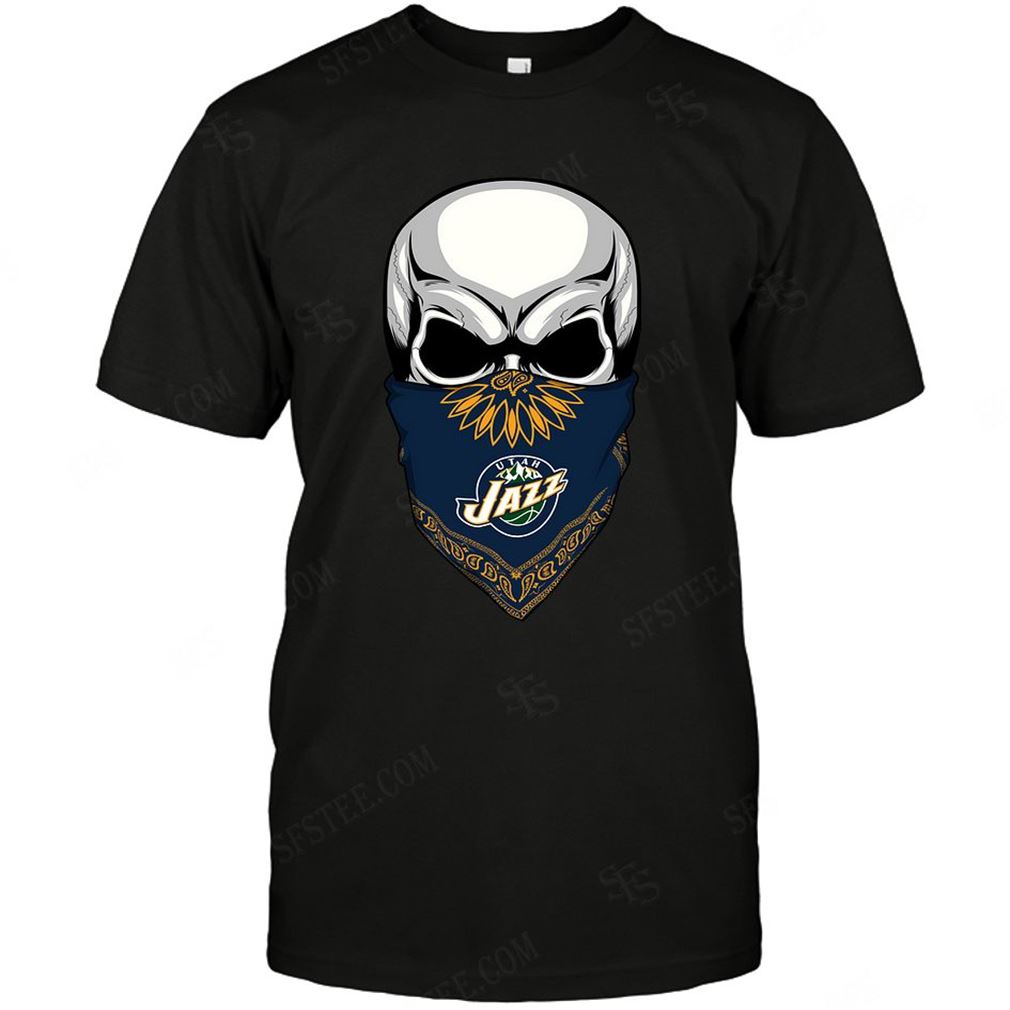 Nba Utah Jazz Skull Rock With Mask Tshirt Hoodie V-neck Size Up To 5xl