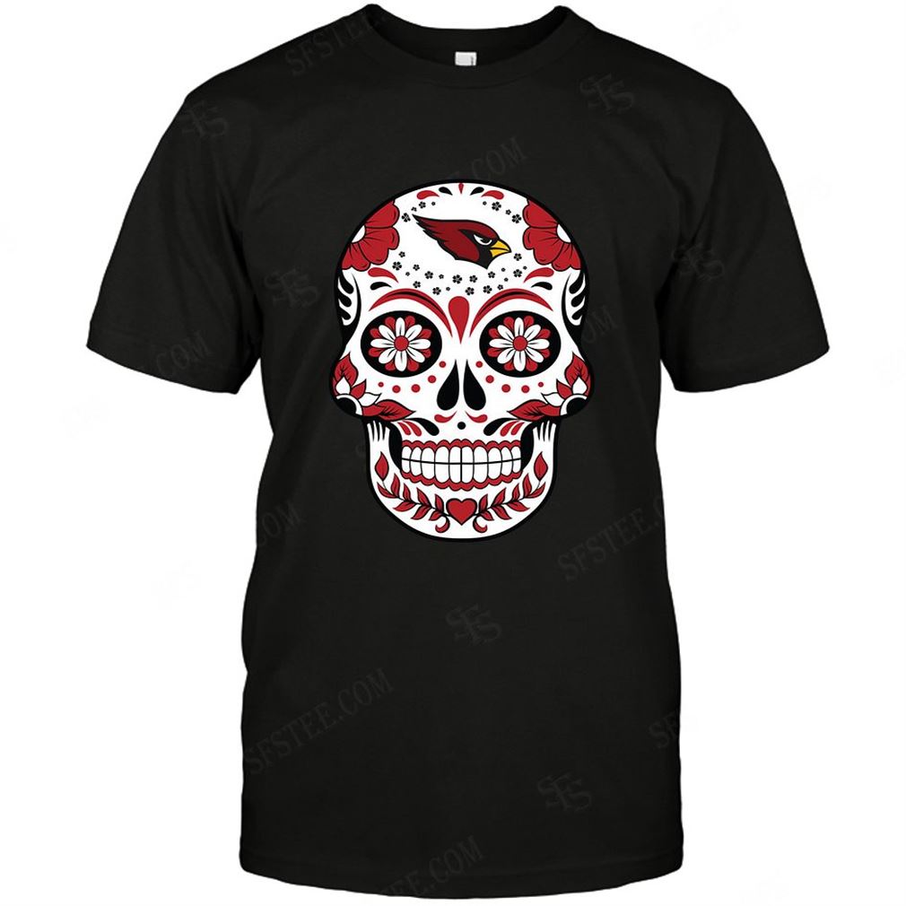 Nfl Arizona Cardinals Skull Rock With Flower Tshirt Up To 5xl