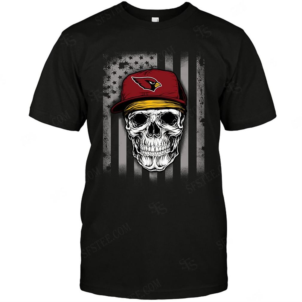 Nfl Arizona Cardinals Skull Rock With Hat T Shirt Up To 5xl