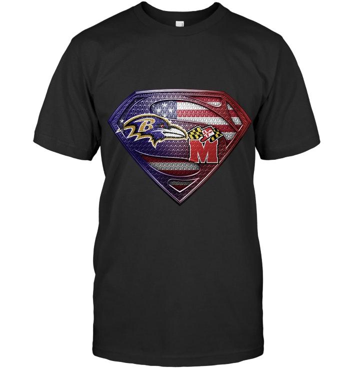 Nfl Baltimore Ravens And Maryland Terrapins Superman American Flag Layer Simpson Shirt Long Sleeve Size Up To 5xl