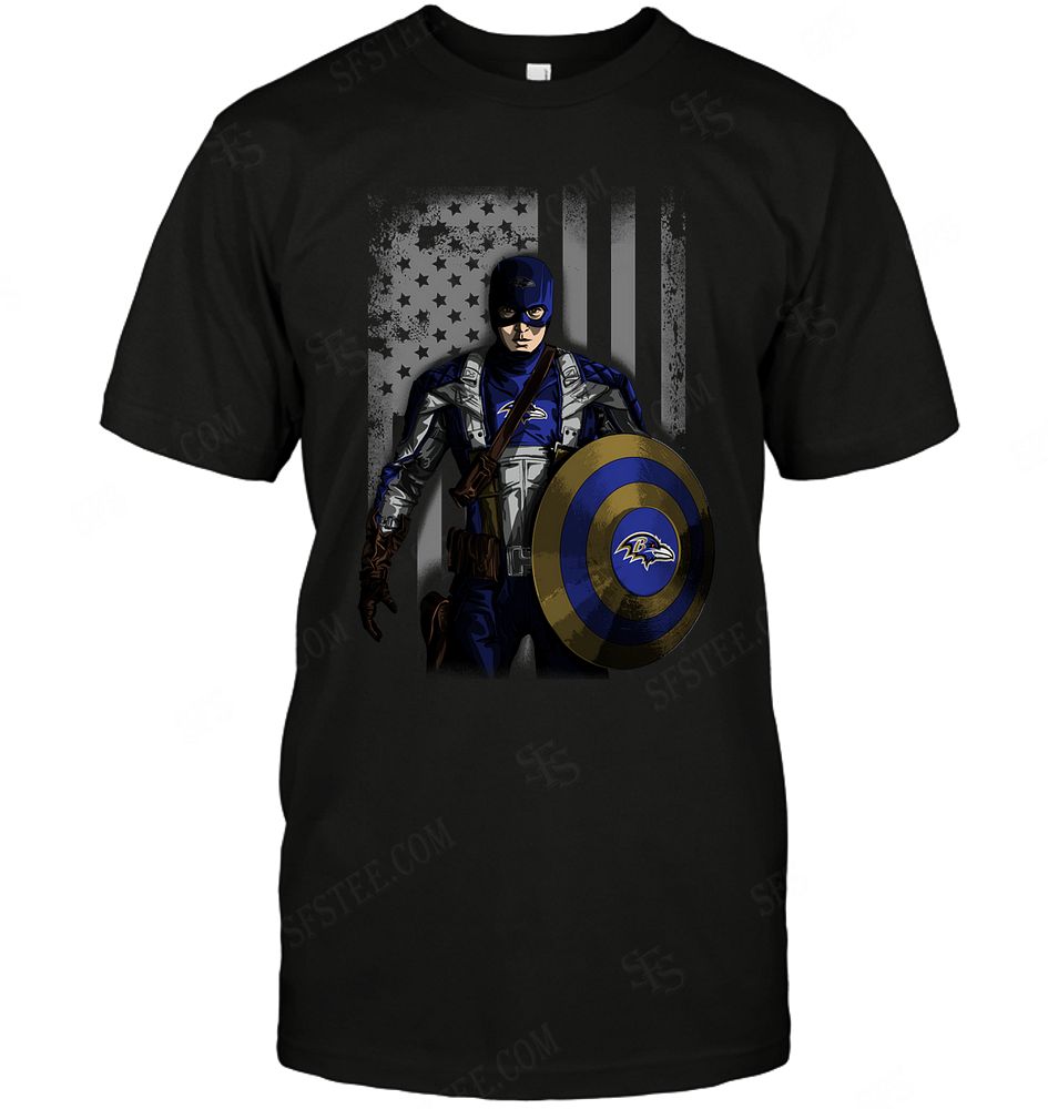 Nfl Baltimore Ravens Captain Flag Dc Marvel Jersey Superhero Avenger Long Sleeve Size Up To 5xl