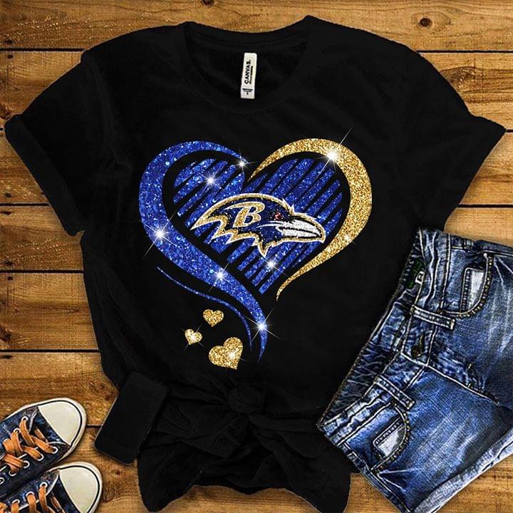 Nfl Baltimore Ravens Heart Glitter Pattern Tshirt Plus Size Up To 5xl