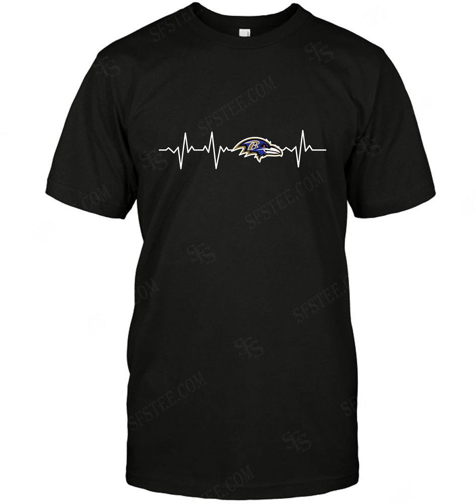 Nfl Baltimore Ravens Heartbeat With Logo Tshirt Plus Size Up To 5xl