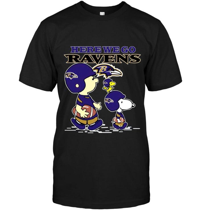 Nfl Baltimore Ravens Here We Go Baltimore Ravens Snoopy Shirt Long Sleeve Size Up To 5xl