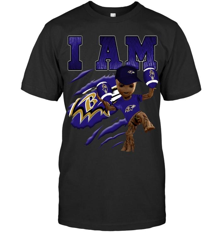 Nfl Baltimore Ravens I Am Groot Loves Baltimore Ravens Fan T Shirt Size Up To 5xl