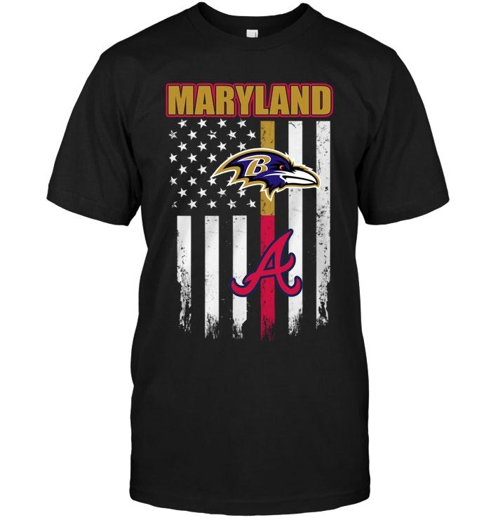 Nfl Baltimore Ravens Maryland Baltimore Ravens Atlanta Braves American Flag Shirt Hoodie Size Up To 5xl