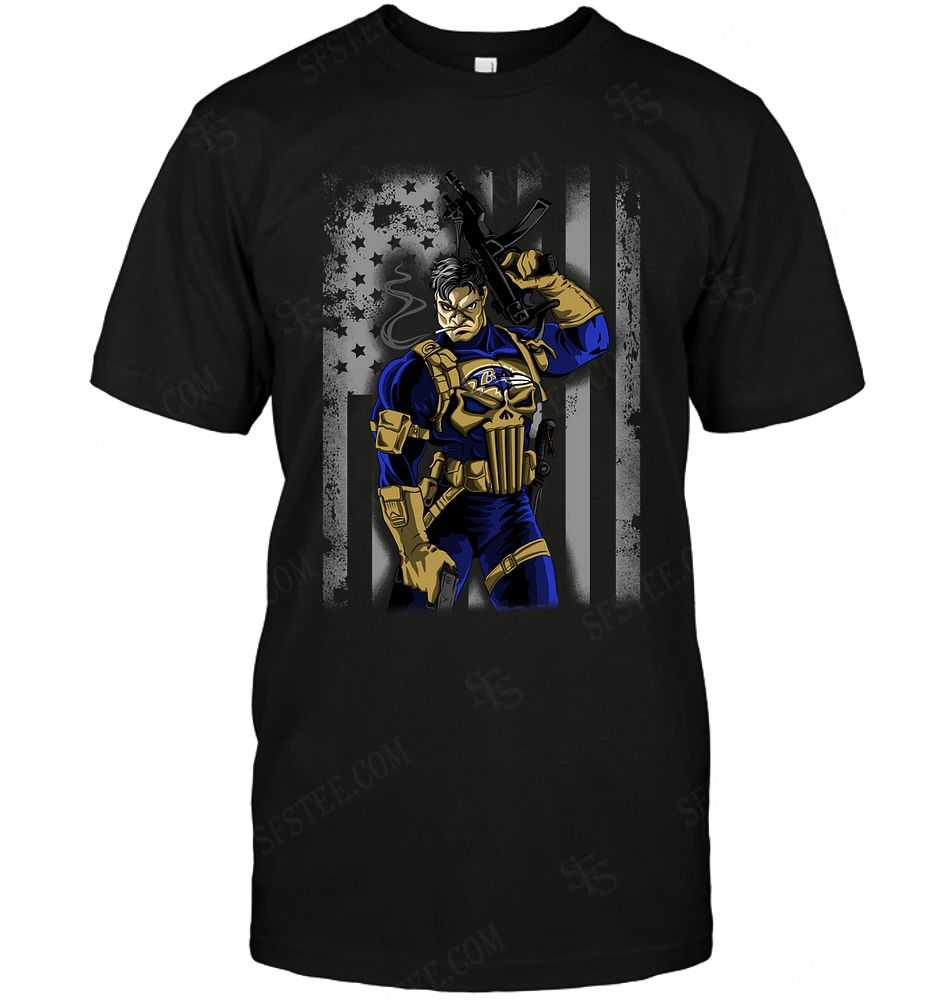 Nfl Baltimore Ravens Punisher Flag Dc Marvel Jersey Superhero Avenger Shirt Plus Size Up To 5xl