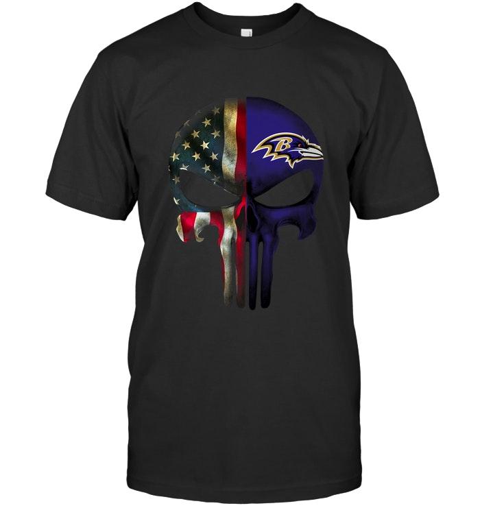 Nfl Baltimore Ravens Skull American Flag Shirt Size Up To 5xl