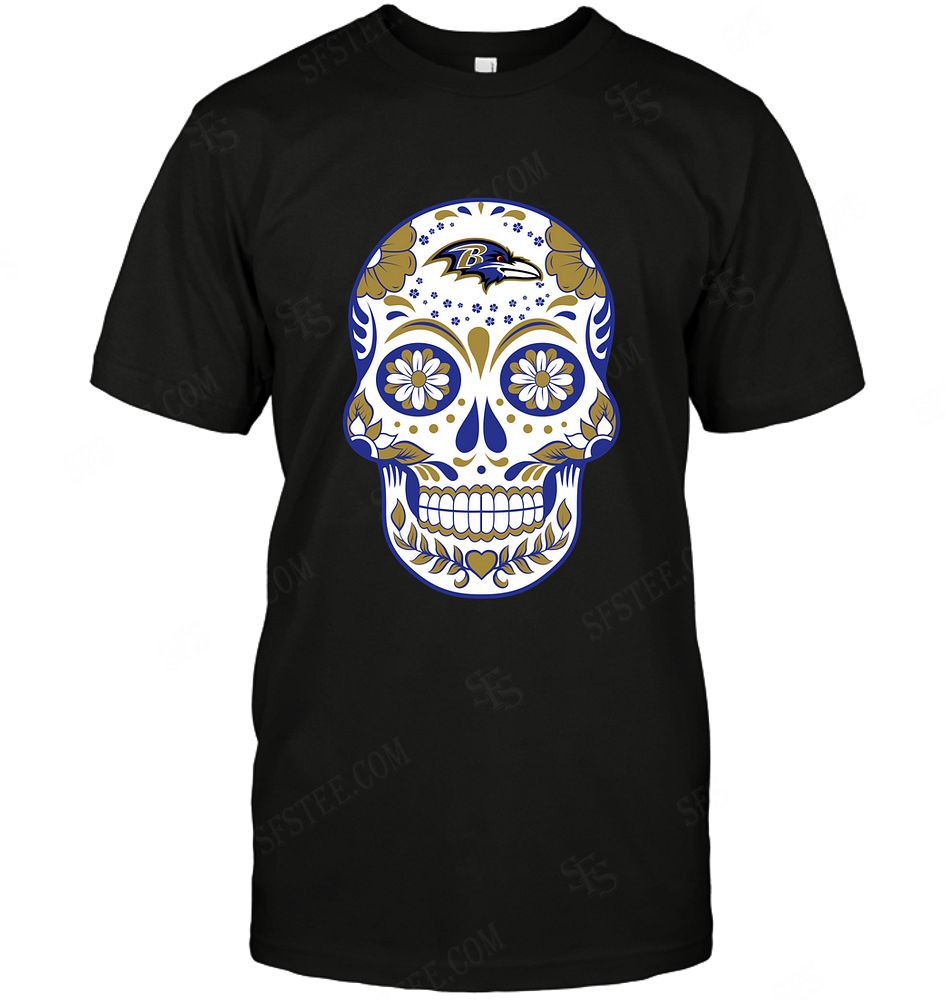 Nfl Baltimore Ravens Skull Rock With Flower Hoodie Plus Size Up To 5xl