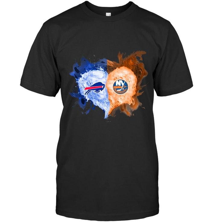 Nfl Buffalo Bills And New York Islanders Flaming Heart Fan T Shirt Tshirt Size Up To 5xl