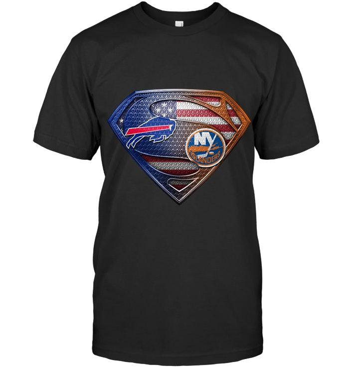 Nfl Buffalo Bills And New York Islanders Superman American Flag Layer Shirt Tshirt Size Up To 5xl