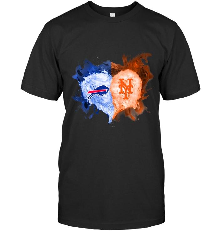 Nfl Buffalo Bills And New York Mets Flaming Heart Fan T Shirt Tshirt Size Up To 5xl