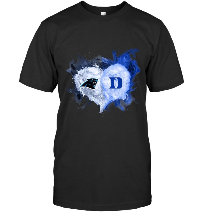 Nfl Carolina Panthers And Duke Blue Devils Flaming Heart Fan T Shirt Tshirt Plus Size Up To 5xl