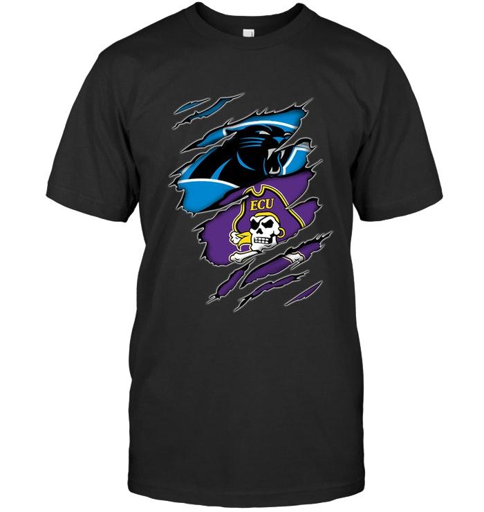 Nfl Carolina Panthers And East Carolina Pirates Layer Under Ripped Shirt Tshirt Plus Size Up To 5xl