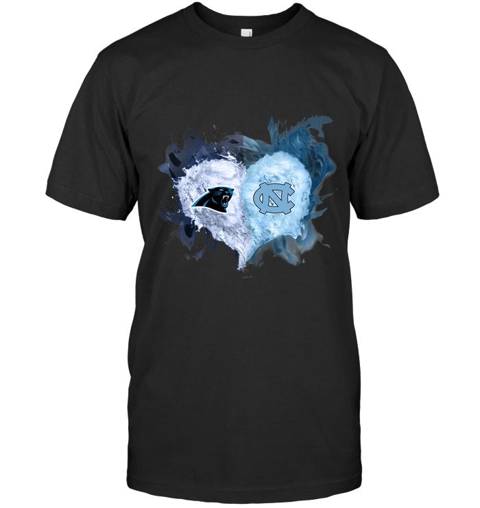 Nfl Carolina Panthers And North Carolina Tar Heels Flaming Heart Fan T Shirt Shirt Size Up To 5xl