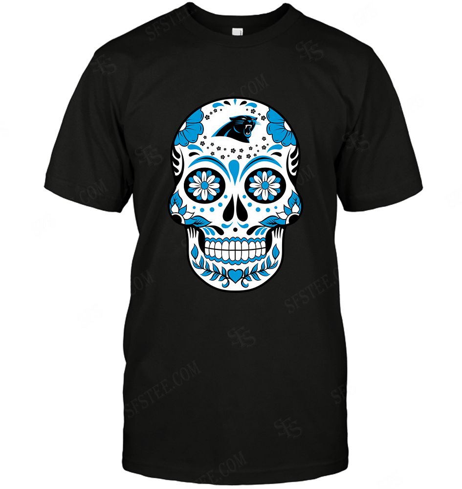 Nfl Carolina Panthers Skull Rock With Flower Size Up To 5xl