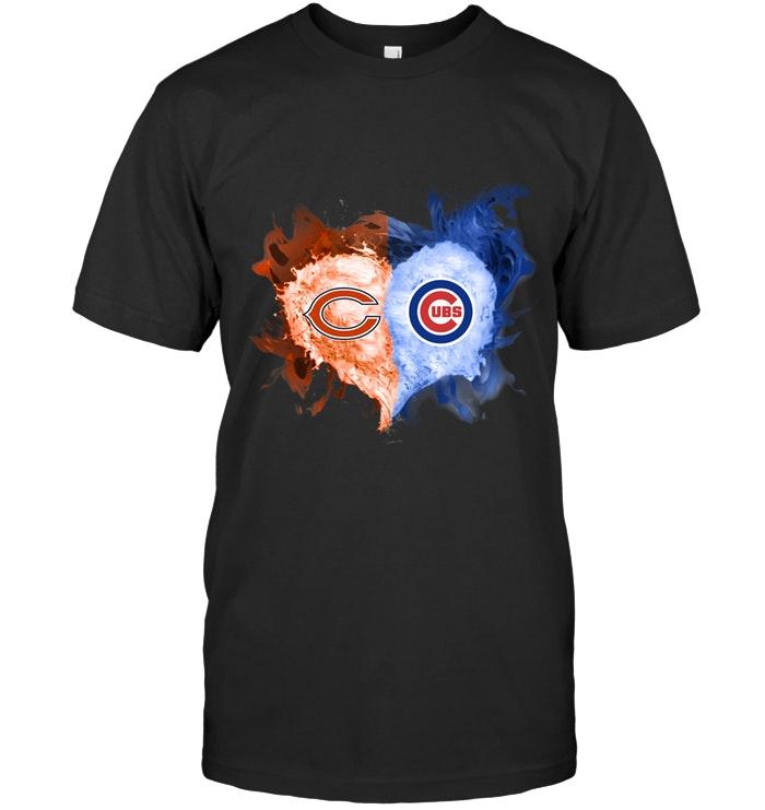 Nfl Chicago Bears And Chicago Cubs Flaming Heart Fan T Shirt Hoodie Plus Size Up To 5xl