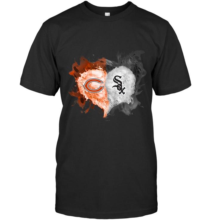 Nfl Chicago Bears And Chicago White Sox Flaming Heart Fan T Shirt Tshirt Size Up To 5xl