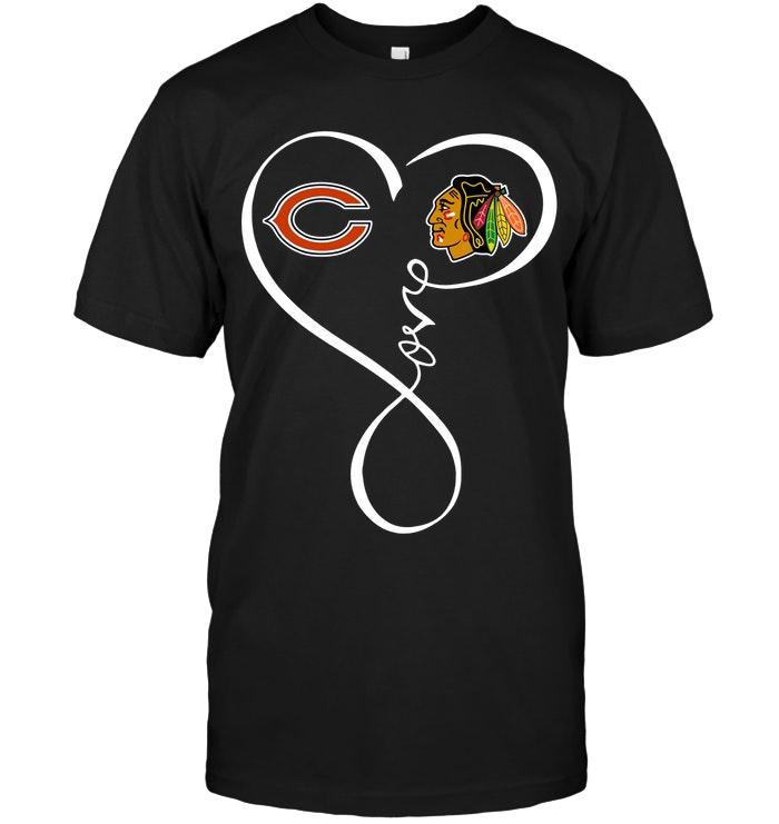 Nfl Chicago Bears Chicago Blackhawks Love Heart Shirt Tshirt Plus Size Up To 5xl