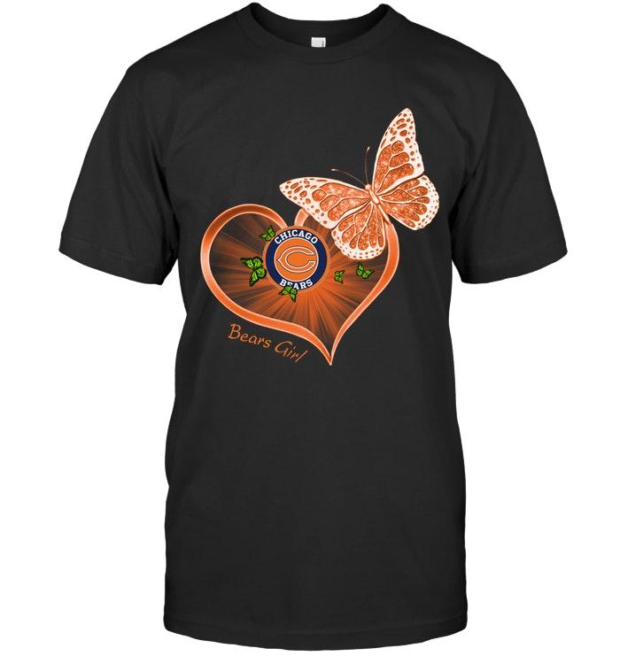 Nfl Chicago Bears Girl Butterfly Heart Fan T Shirt Tshirt Plus Size Up To 5xl