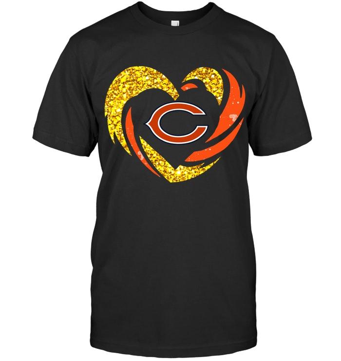 Nfl Chicago Bears Heart Love Golden Glitter Pattern Hurricane Shirt Size Up To 5xl