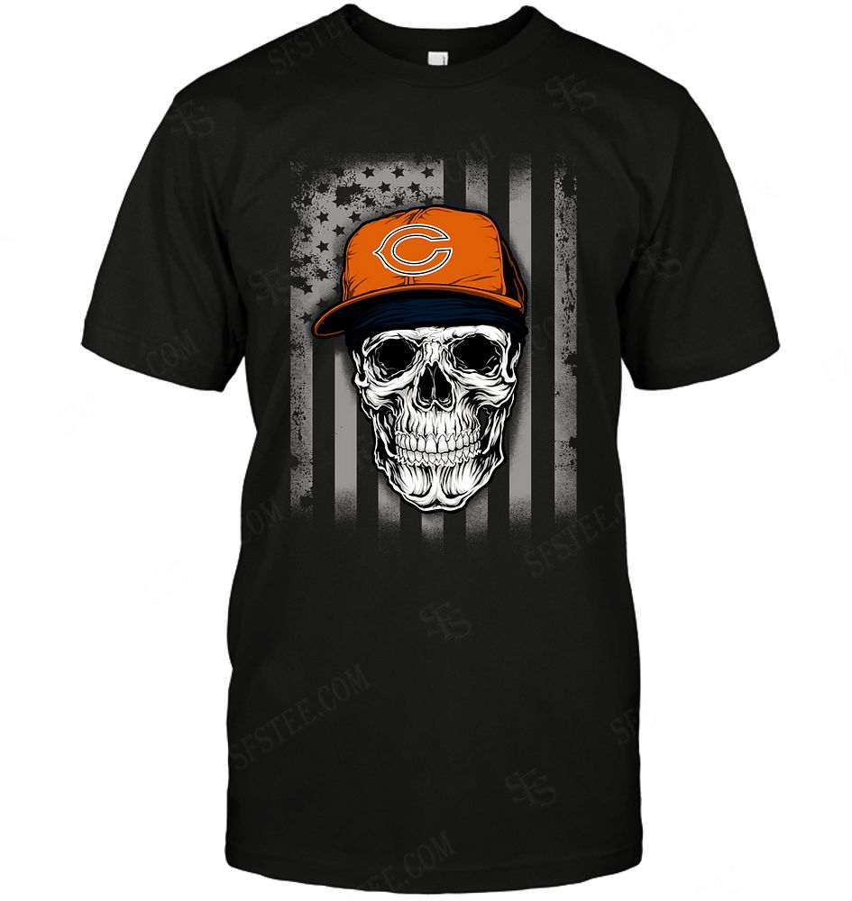 Nfl Chicago Bears Skull Rock With Hat Long Sleeve Plus Size Up To 5xl