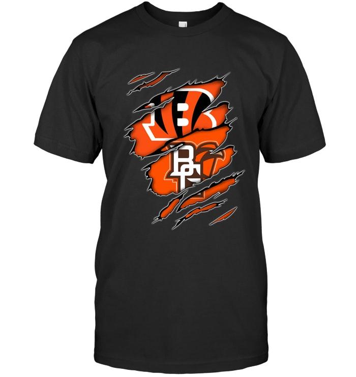 Nfl Cincinnati Bengals And Bowling Green Falcons Layer Under Ripped Shirt Hoodie Plus Size Up To 5xl