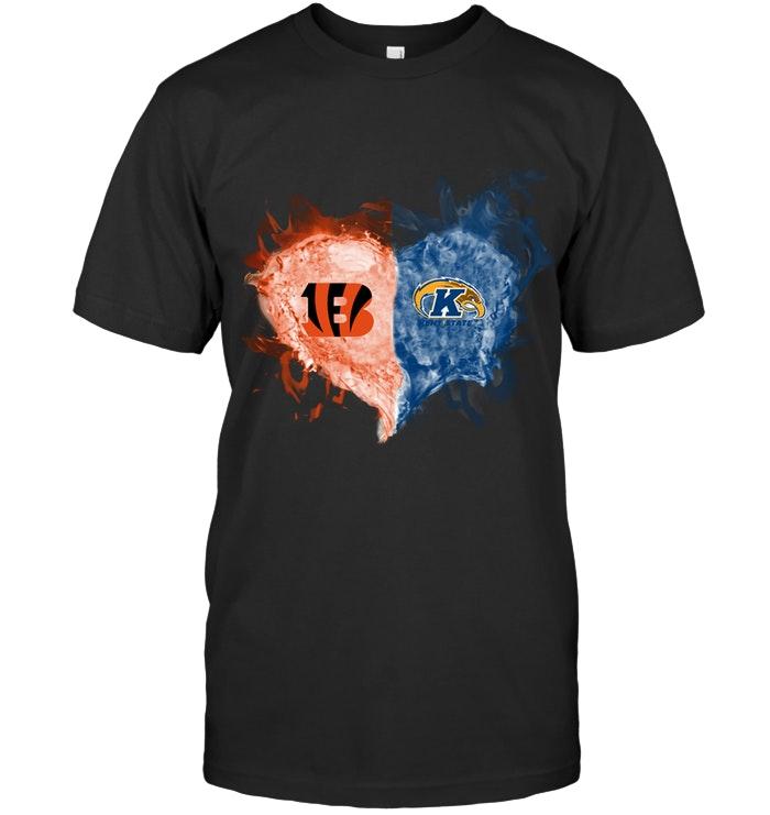 Nfl Cincinnati Bengals And Kent State Golden Flashes Flaming Heart Fan T Shirt Plus Size Up To 5xl