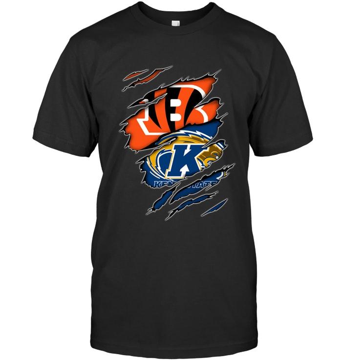 Nfl Cincinnati Bengals And Kent State Golden Flashes Layer Under Ripped Shirt Plus Size Up To 5xl