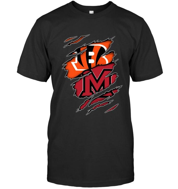 Nfl Cincinnati Bengals And Miami Redhawks Layer Under Ripped Shirt Tshirt Size Up To 5xl