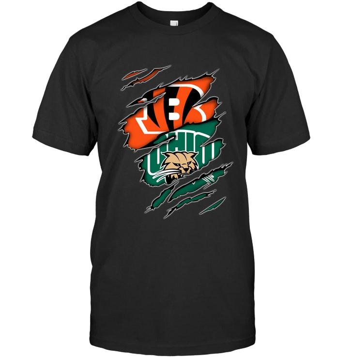 Nfl Cincinnati Bengals And Ohio Bobcats Layer Under Ripped Shirt Tshirt Size Up To 5xl