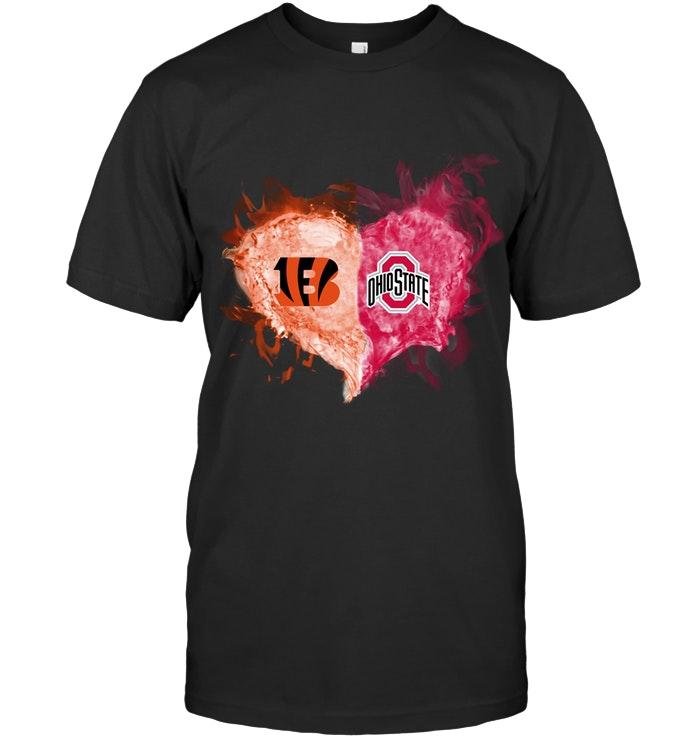 Nfl Cincinnati Bengals And Ohio State Buckeyes Flaming Heart Fan T Shirt Tshirt Size Up To 5xl