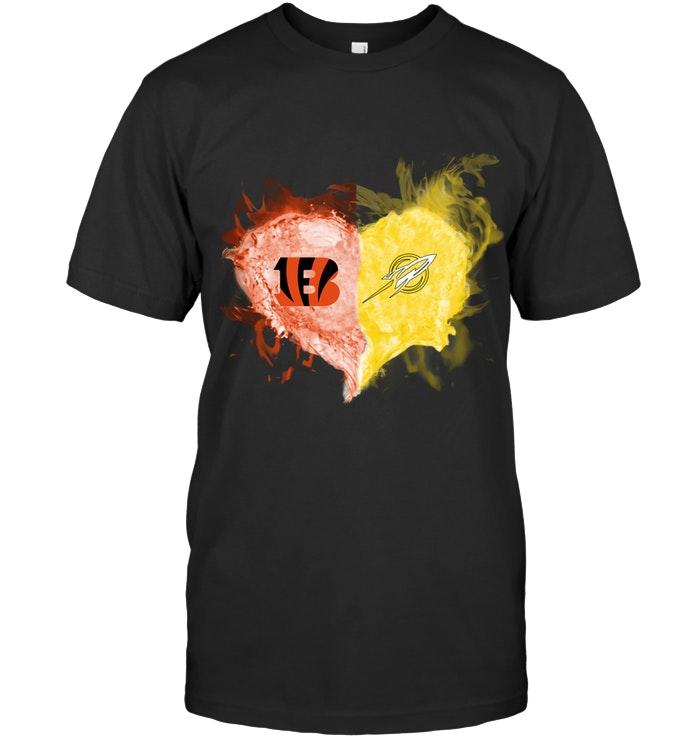 Nfl Cincinnati Bengals And Toledo Rockets Flaming Heart Fan T Shirt Shirt Plus Size Up To 5xl