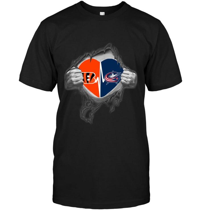 Nfl Cincinnati Bengals Columbus Blue Jackets Love Heartbeat Ripped Shirt Plus Size Up To 5xl