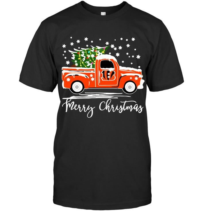 Nfl Cincinnati Bengals Merry Christmas Christmas Tree Truck T Shirt Tshirt Plus Size Up To 5xl