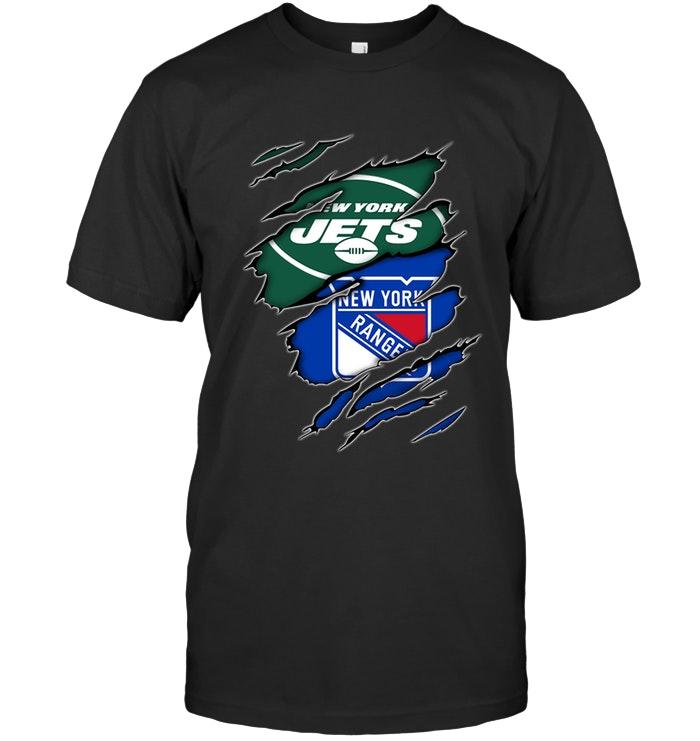 Nfl New York Jets And New York Rangers Layer Under Ripped Shirt White Hoodie Size Up To 5xl