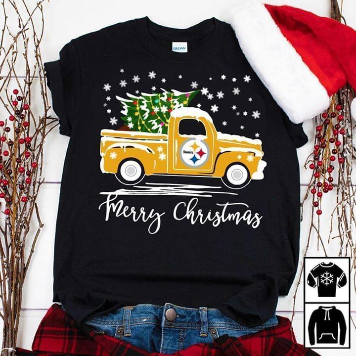 Nfl Pittsburgh Steelers Merry Christmas Pittsburgh Steelers Truck T Shirt White Shirt Size Up To 5xl