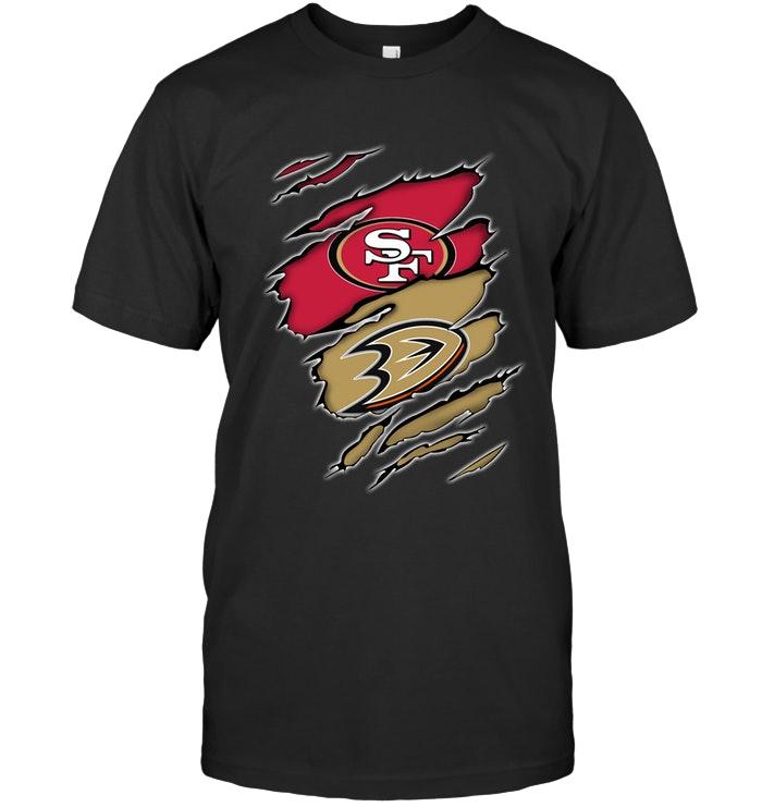 Nfl San Francisco 49ers And Anaheim Ducks Layer Under Ripped Shirt Long Sleeve Size Up To 5xl