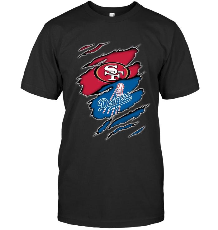 Nfl San Francisco 49ers And Los Angeles Dodgers Layer Under Ripped Shirt Black Hoodie Plus Size Up To 5xl