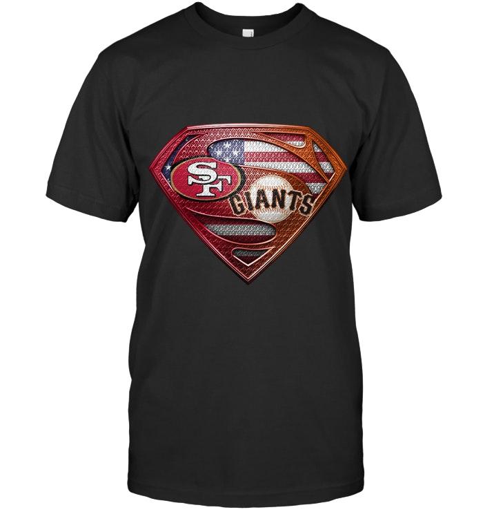 Nfl San Francisco 49ers And San Francisco Giants Superman American Flag Layer Shirt White Sweater Plus Size Up To 5xl