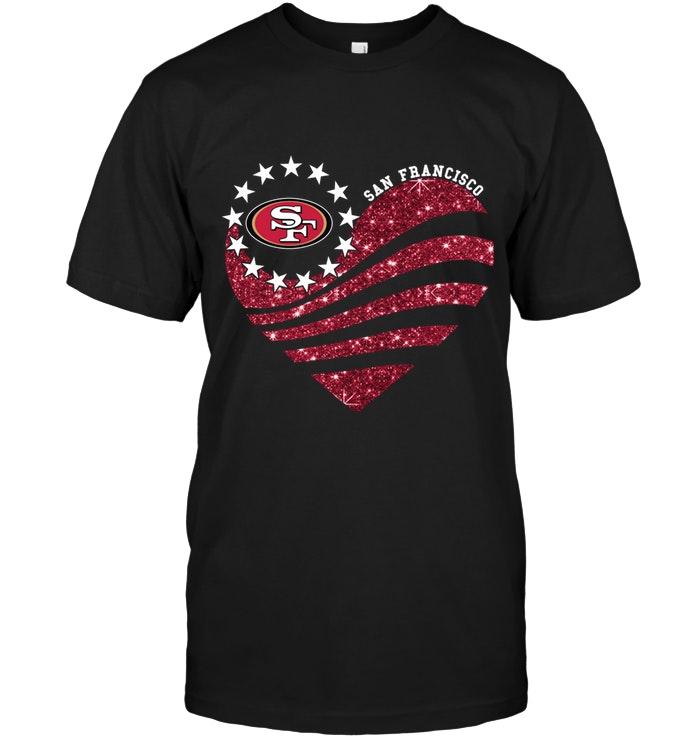 Nfl San Francisco 49ers Glitter Heart Shirt Black Shirt Size Up To 5xl