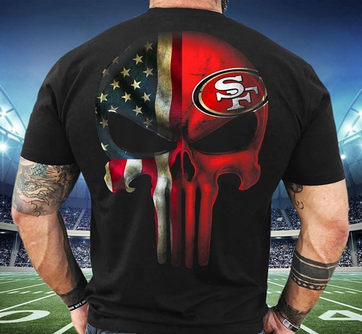 Nfl San Francisco 49ers Skull America Flag T Shirt White Shirt Plus Size Up To 5xl