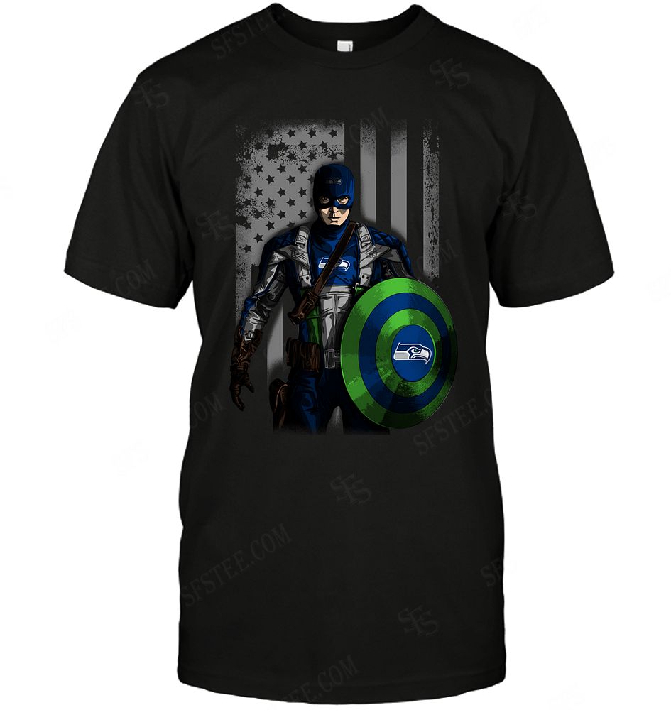 Nfl Seattle Seahawks Captain Flag Dc Marvel Jersey Superhero Avenger Long Sleeve Size Up To 5xl