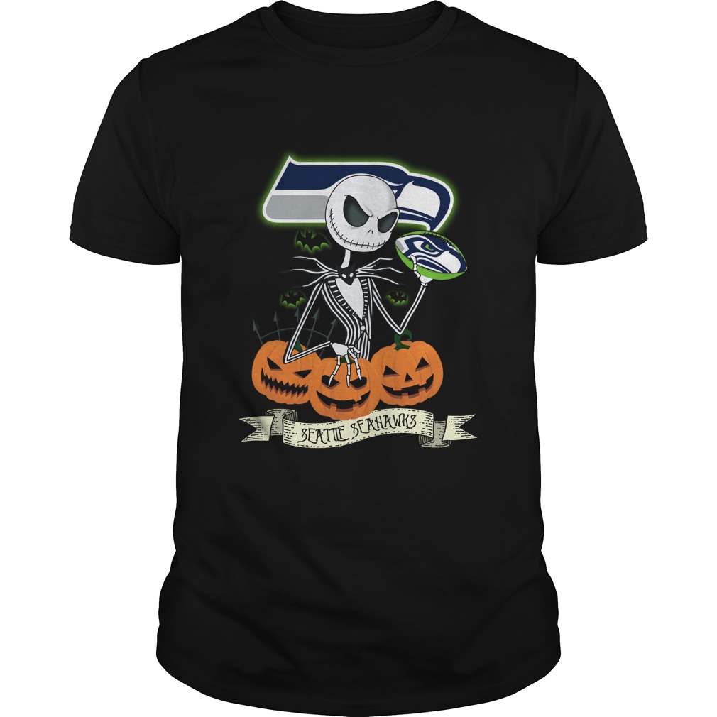 Nfl Seattle Seahawks Nfl Halloween Seattle Seahawks Jack Skellington Tshirt Size Up To 5xl