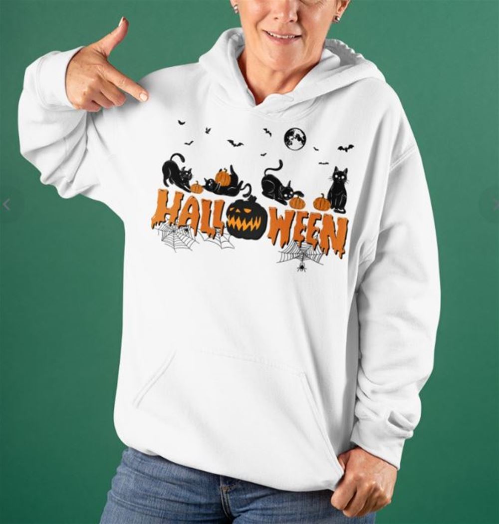 Black Cat Halloween Shirt Pumpkin Shirt Fall Black Cat Shirt Cat Lover Gift Halloween Gift Hooded Sweatshirt