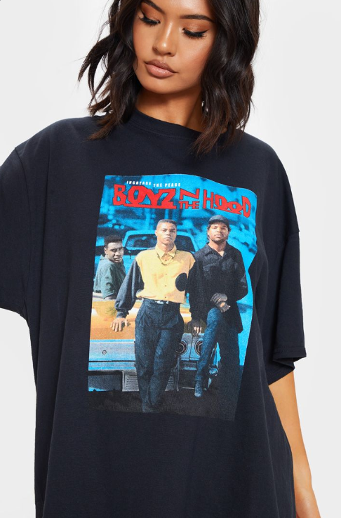 Black Oversized Boyz N The Hood Print T Shirt