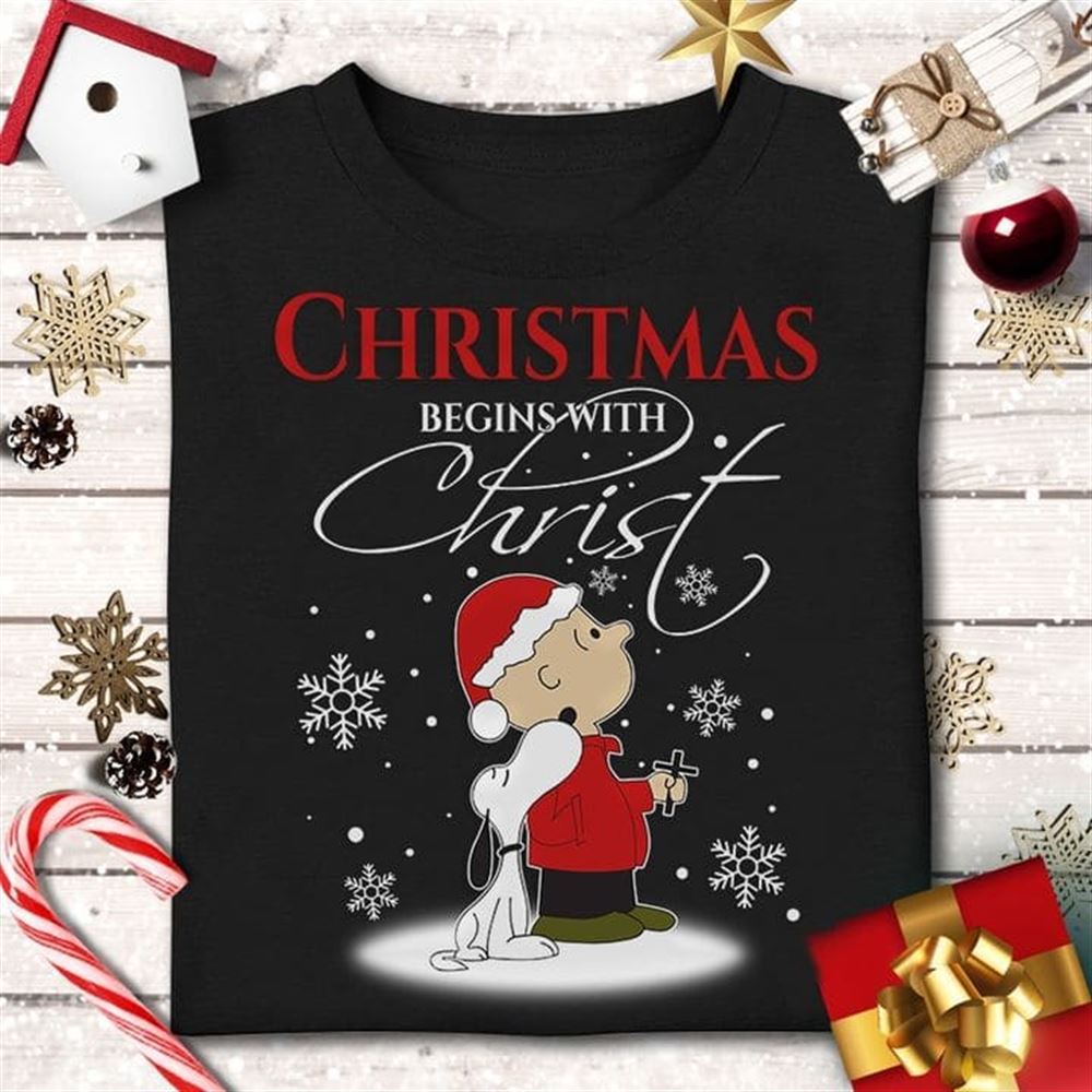 Charlie Brown Snoopy Dog Christmas – Christmas Begins With Christ Christmas Holiday Long Sleeve Print Clothing Outfits